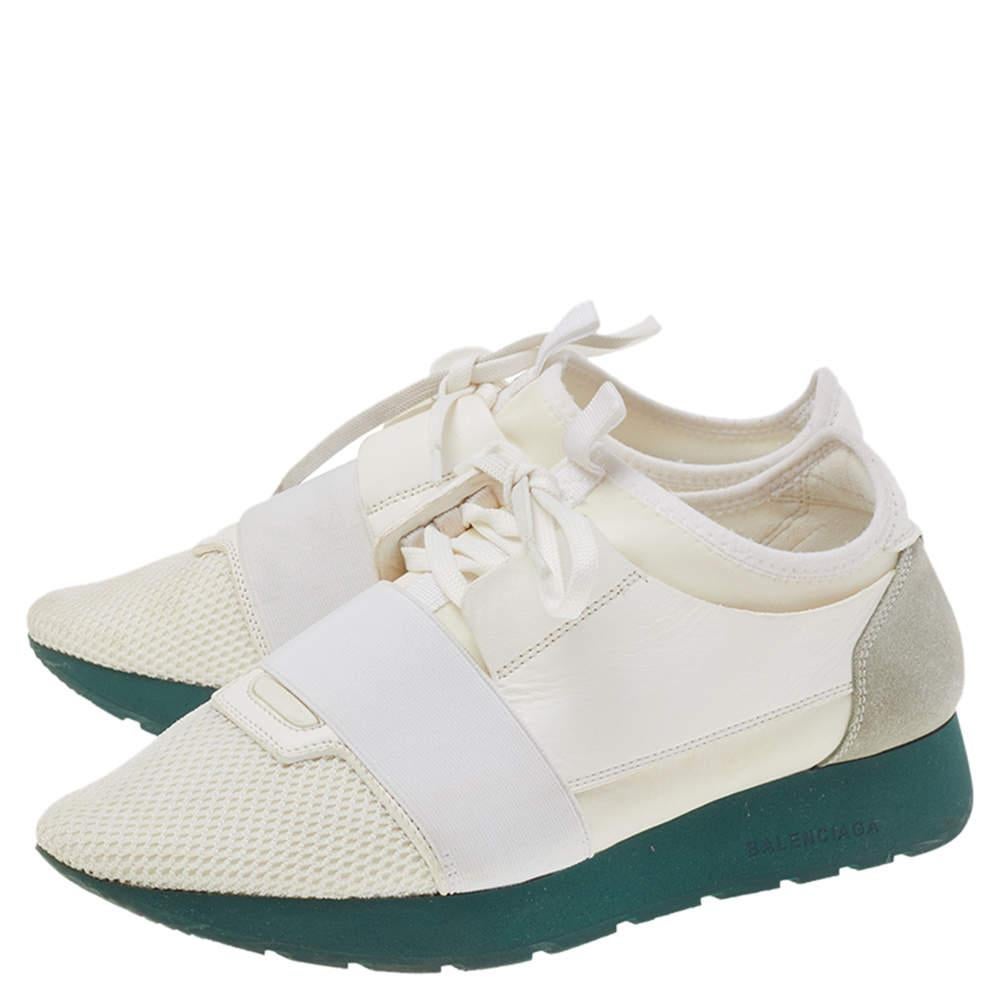 Balenciaga White Leather And Mesh Race Runner Sneakers Size 39 For Sale 2