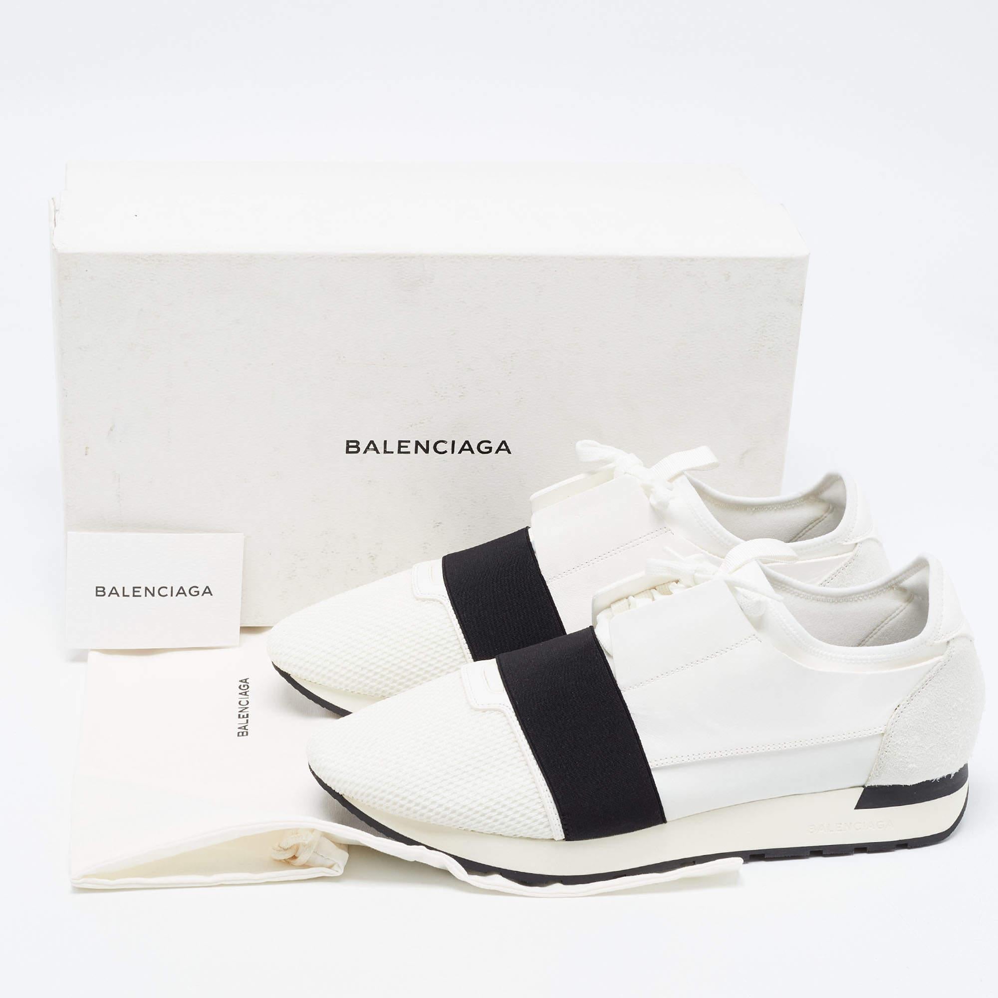 Balenciaga White Leather and Mesh Race Runner Sneakers Size 44 4
