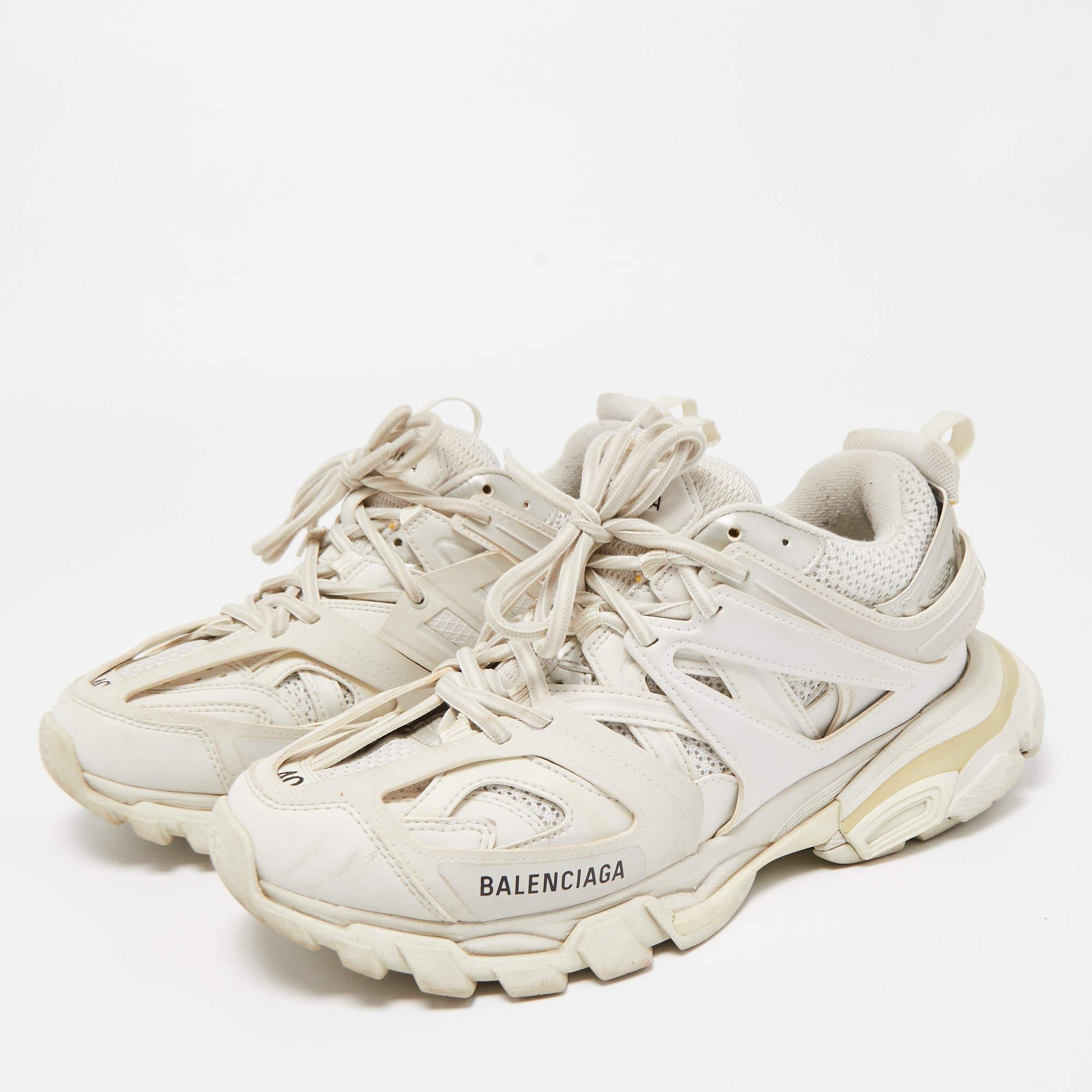 Balenciaga White Leather and Mesh Track Sneakers 2