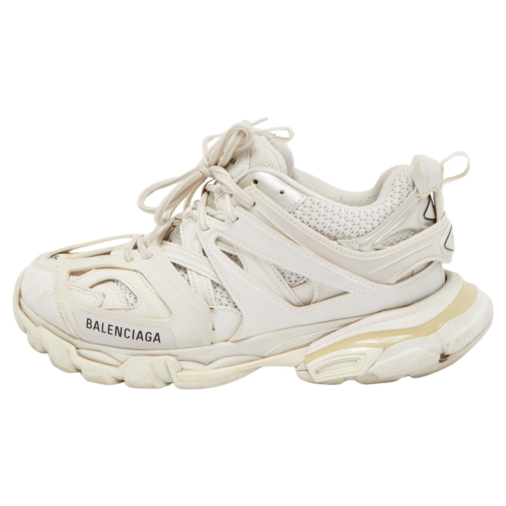 Balenciaga White Leather and Mesh Track Sneakers