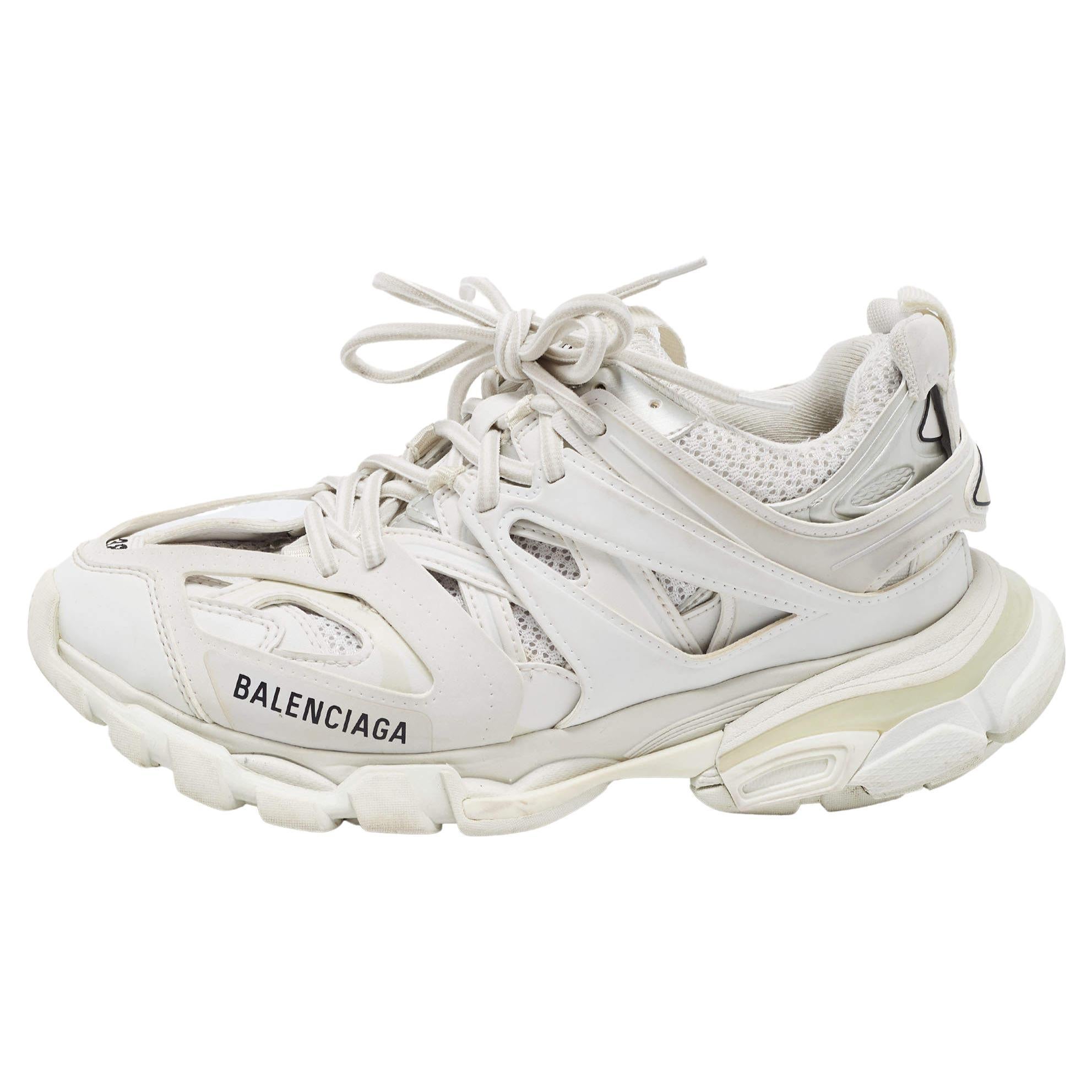 Balenciaga White Leather and Mesh Track Sneakers Size 38