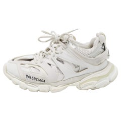 Used Balenciaga White Leather and Mesh Track Sneakers Size 38