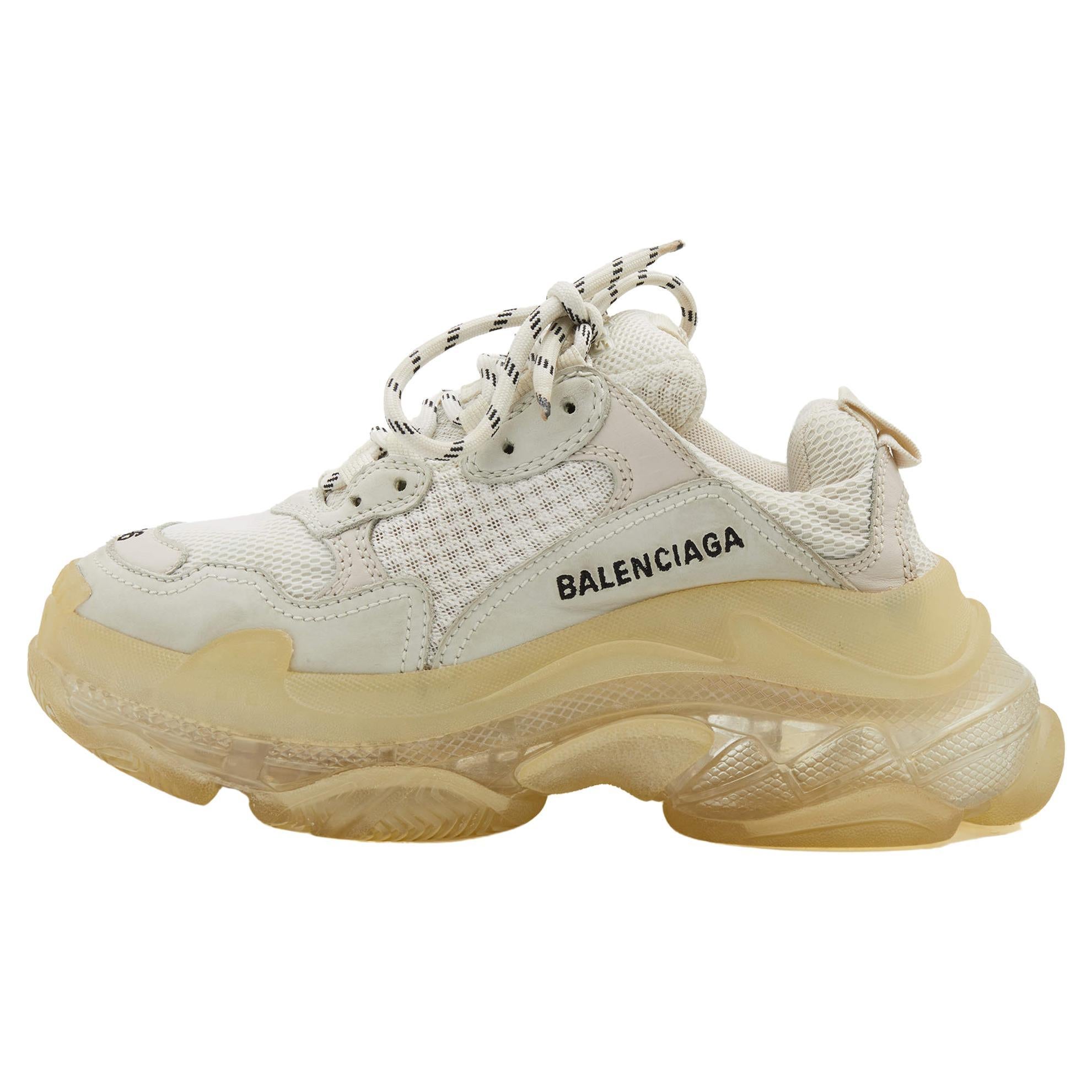 Balenciaga White Leather and Mesh Triple S Clear Low Top Sneakers Size 36