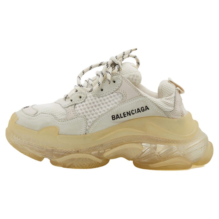 Balenciaga White Leather and Mesh Triple S Clear Low Top Sneakers Size 36 For  Sale at 1stDibs