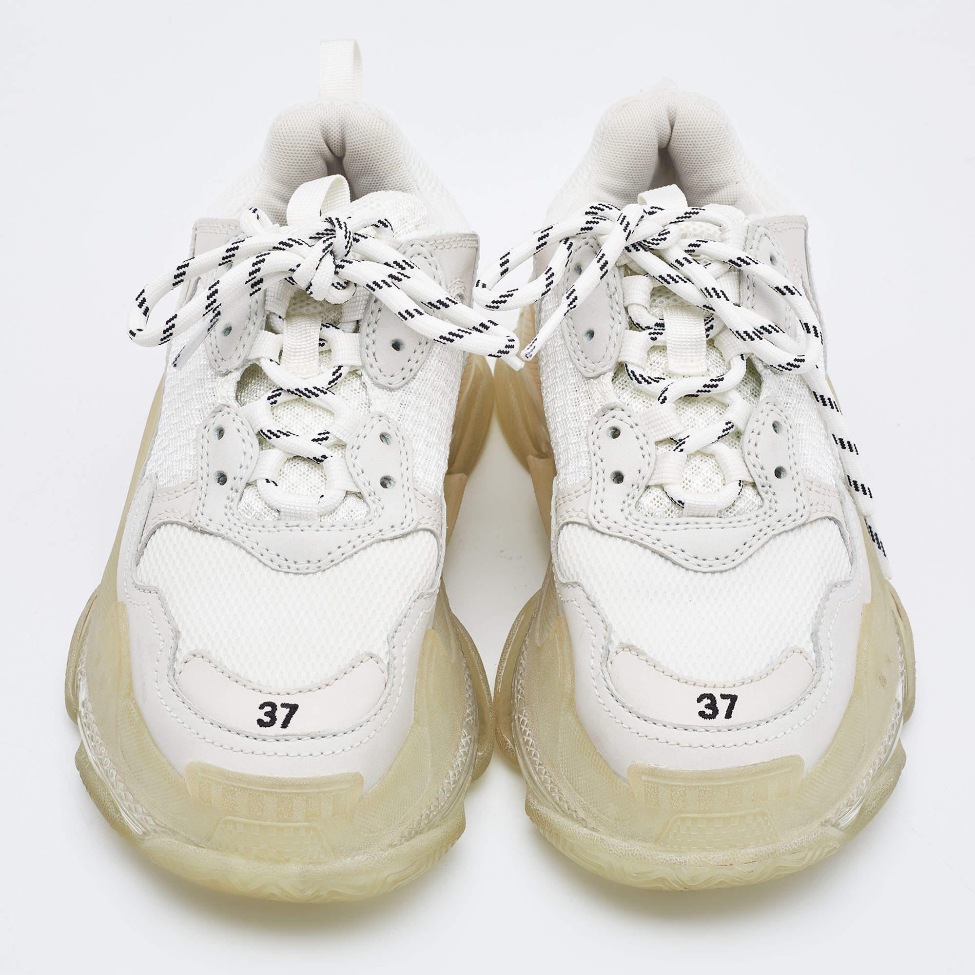 Balenciaga White Leather and Mesh Triple S Clear Sneakers Size 37 4