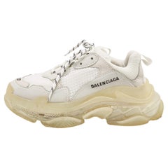 Balenciaga White Leather and Mesh Triple S Clear Sneakers Size 37