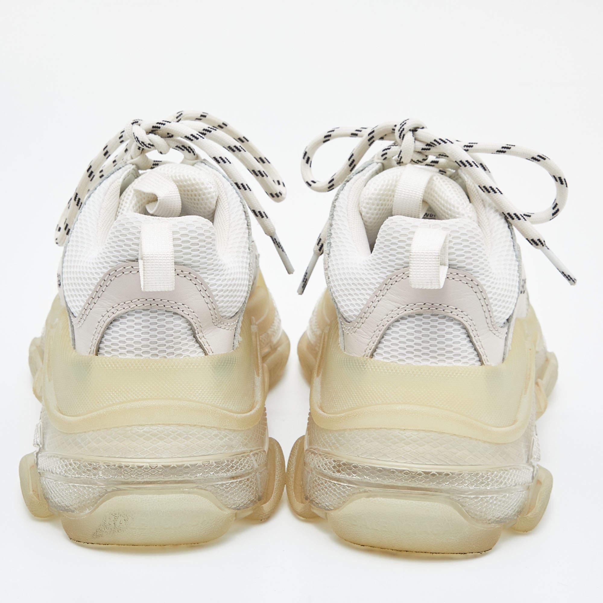 Beige Balenciaga White Leather and Mesh Triple S Clear Sneakers Size 38