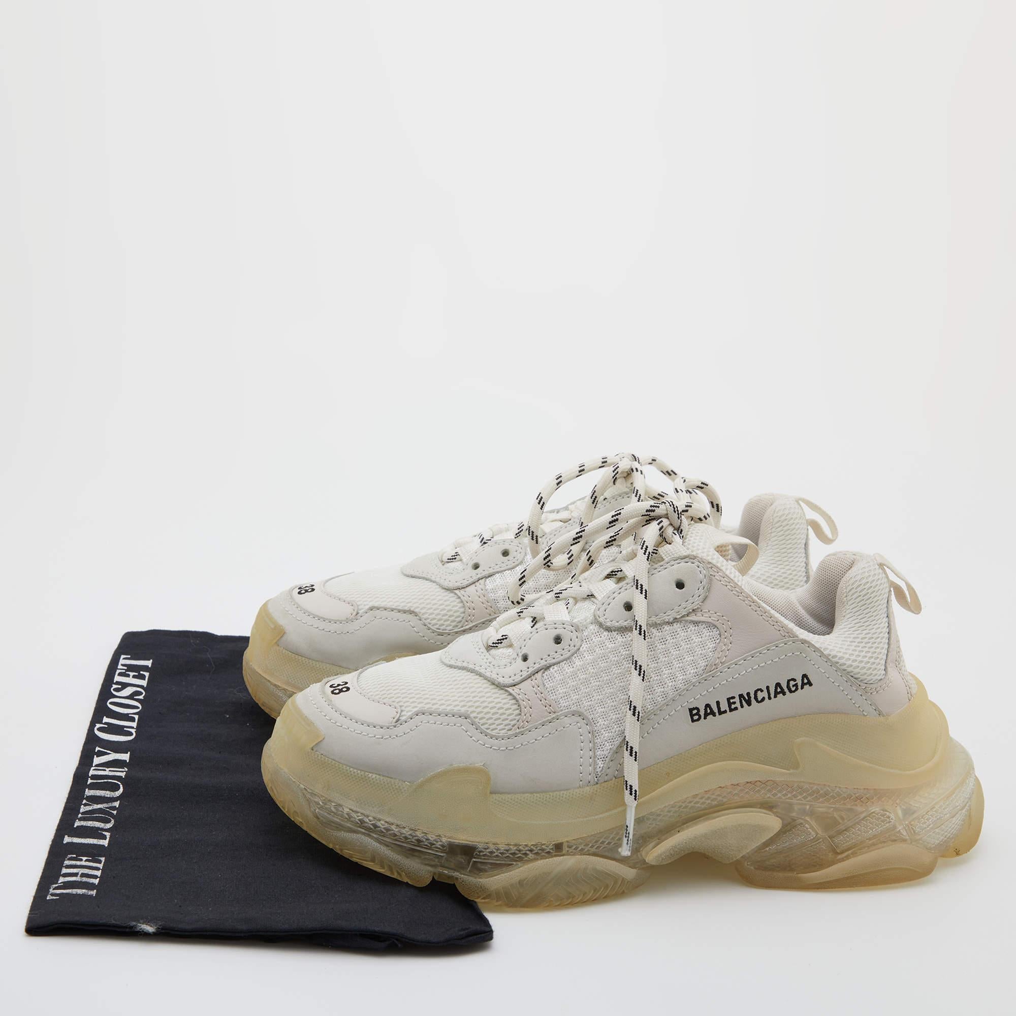 Balenciaga White Leather and Mesh Triple S Clear Sneakers Size 38 1