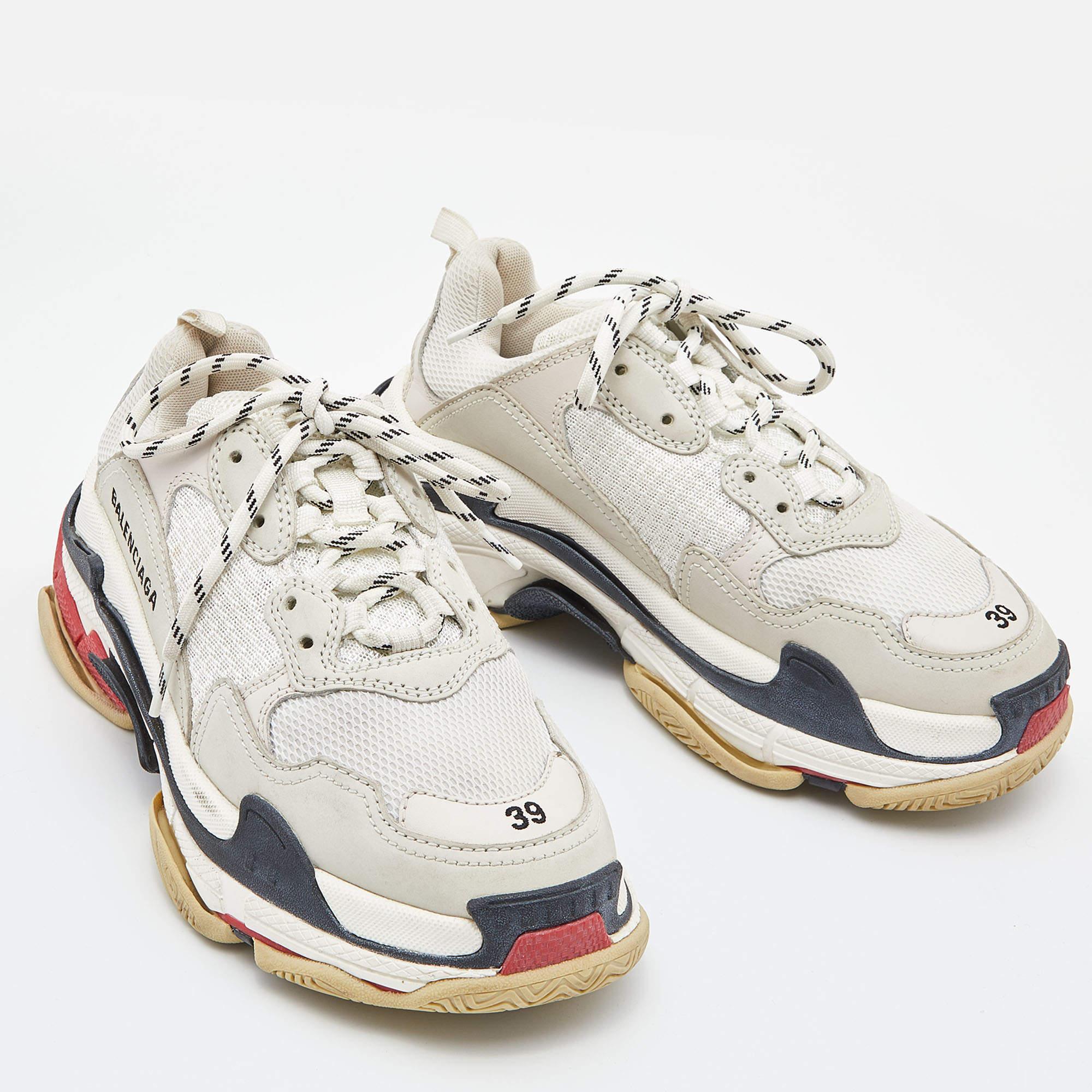 Balenciaga White Leather and Mesh Triple S Sneakers Size 39 1