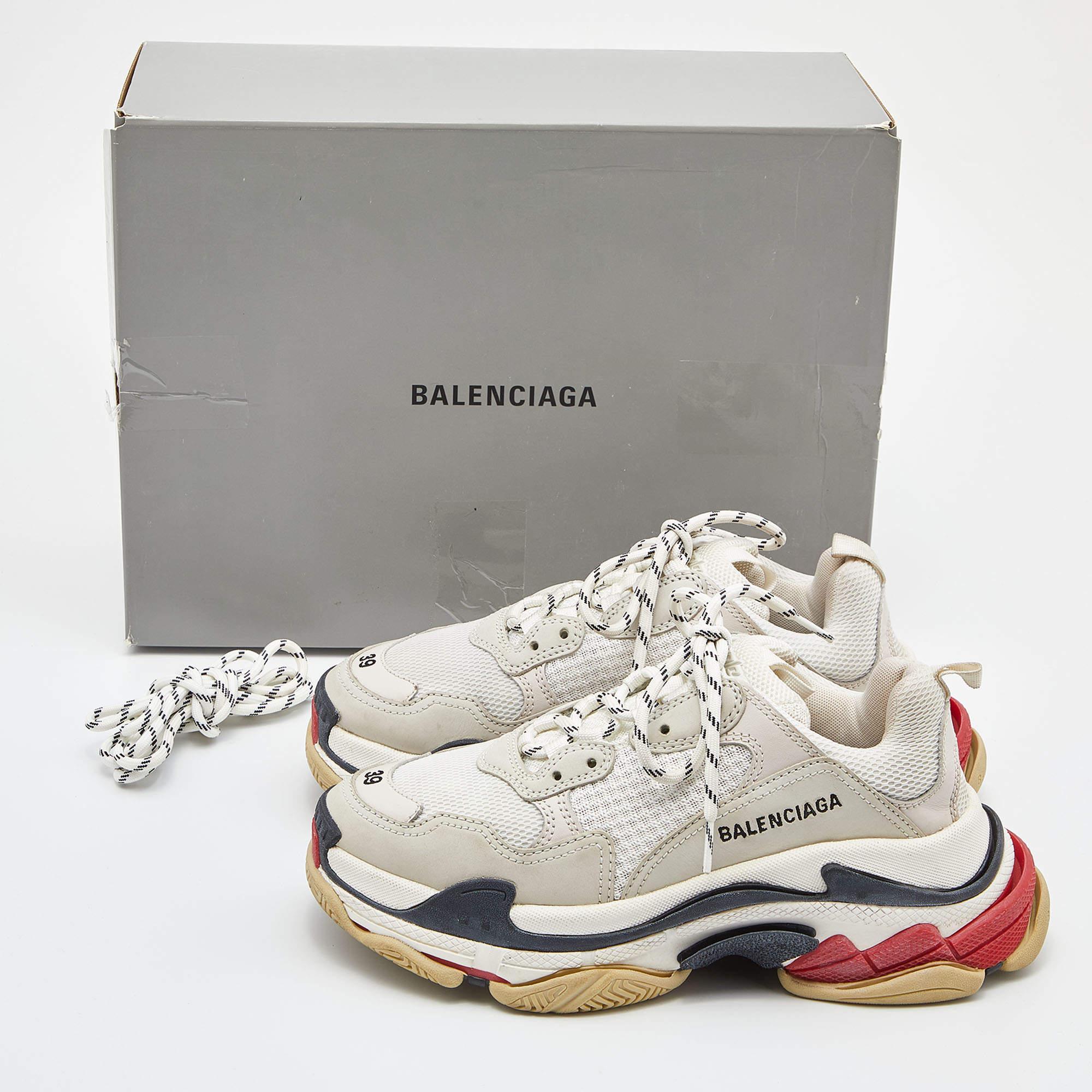 Balenciaga White Leather and Mesh Triple S Sneakers Size 39 4