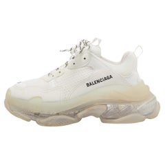 Used Balenciaga White Leather and Mesh Triple S Sneakers Size 39