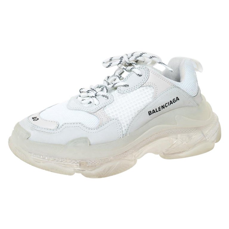 Balenciaga White Leather and Mesh Triple S Sneakers Size 40 at 1stDibs