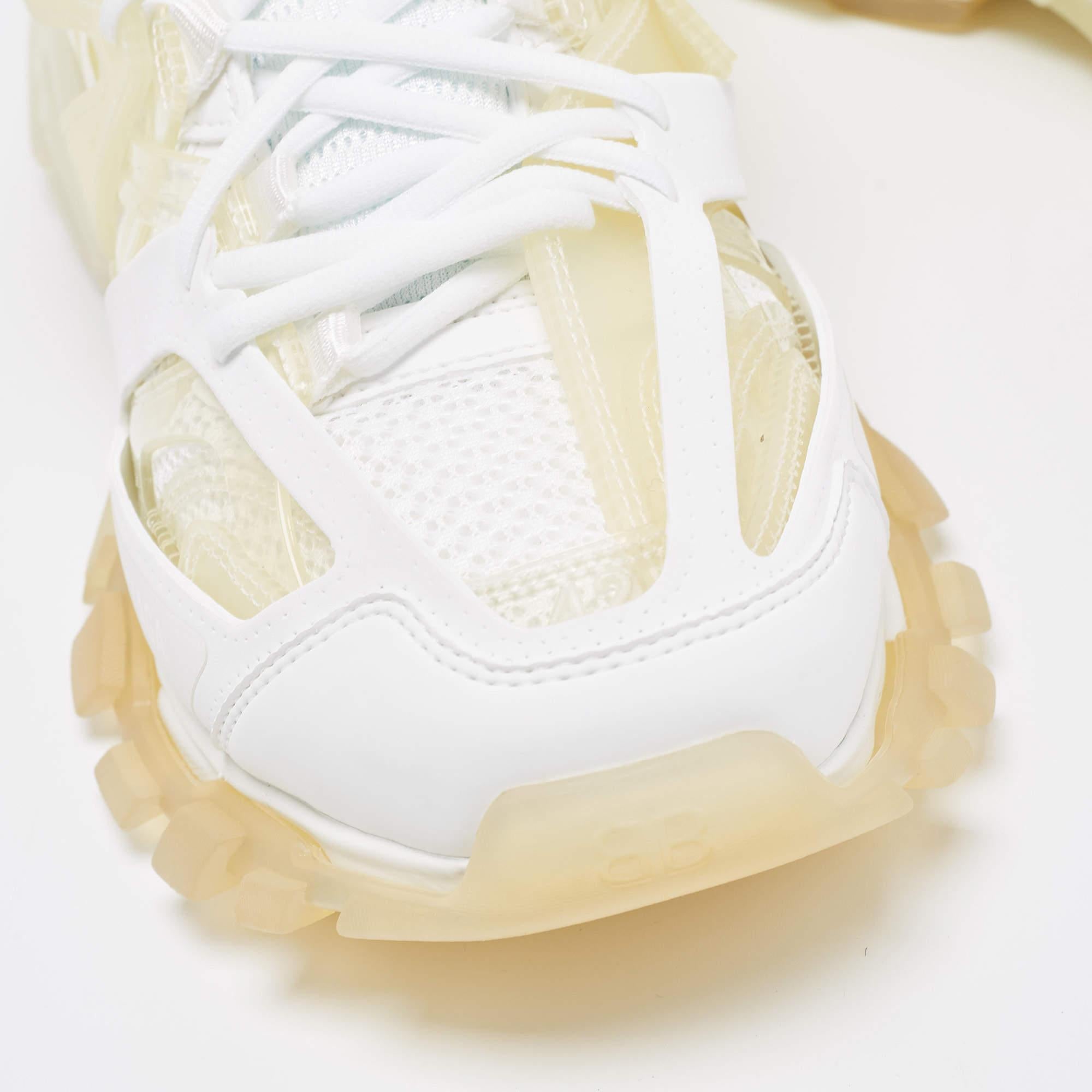 Balenciaga White Leather and PVC Track Clear Sole Sneakers Size 42 For Sale 3