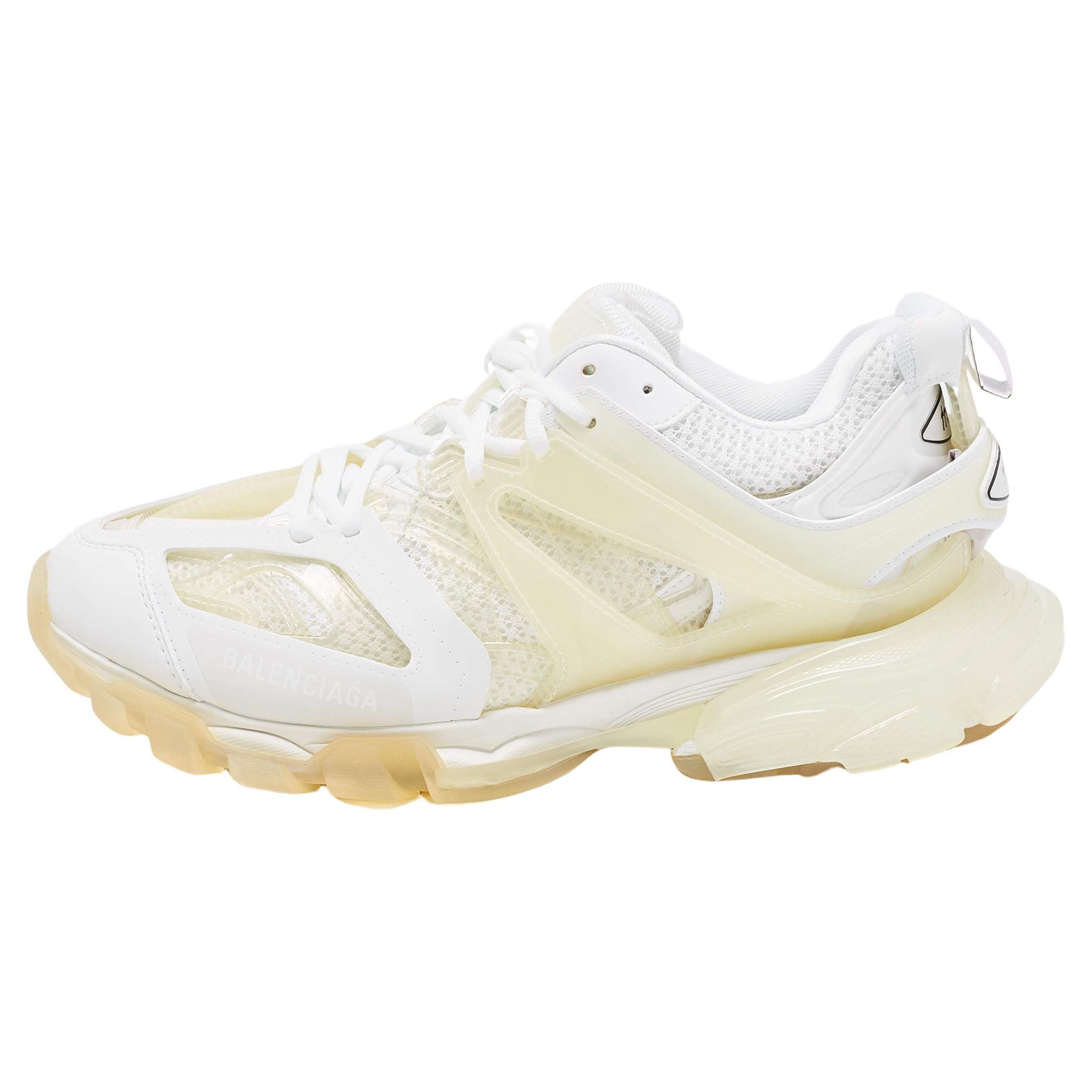 Balenciaga White Leather and PVC Track Clear Sole Sneakers Size 42 For Sale