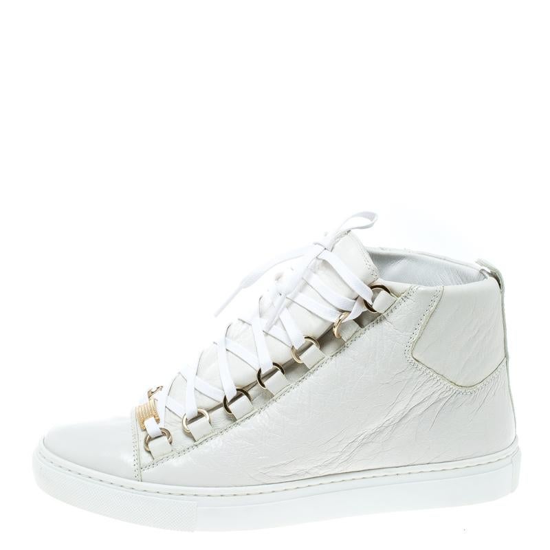 Balenciaga White Leather Arena Platform Sneakers Size 37 In Excellent Condition In Dubai, Al Qouz 2