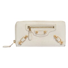 Balenciaga White Leather City Zip Around Wallet