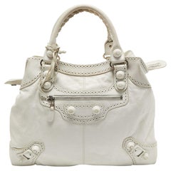 Balenciaga White Leather GCH Brogues Brief Tote