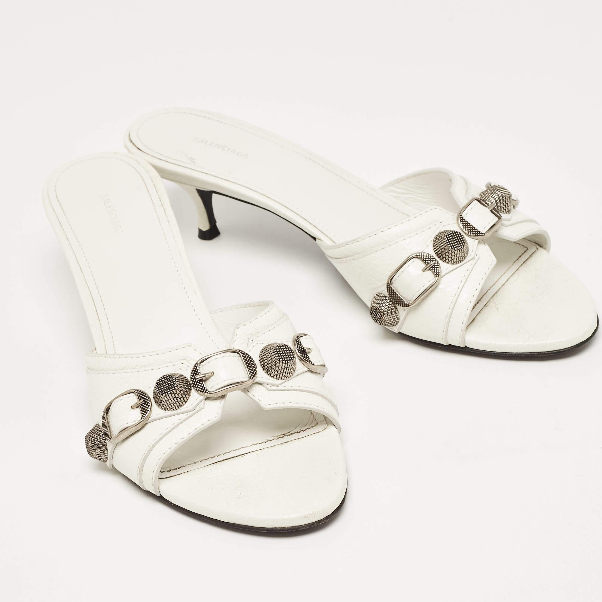 Women's Balenciaga White Leather Le Cagole Slide Sandals Size 38 For Sale