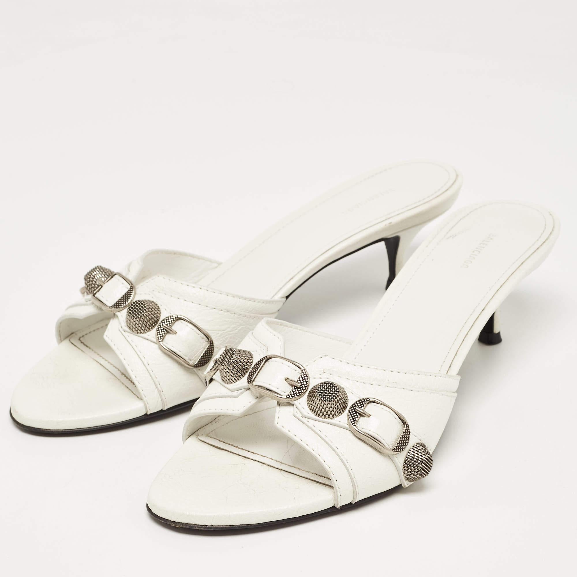 Balenciaga White Leather Le Cagole Slide Sandals Size 38 For Sale 1