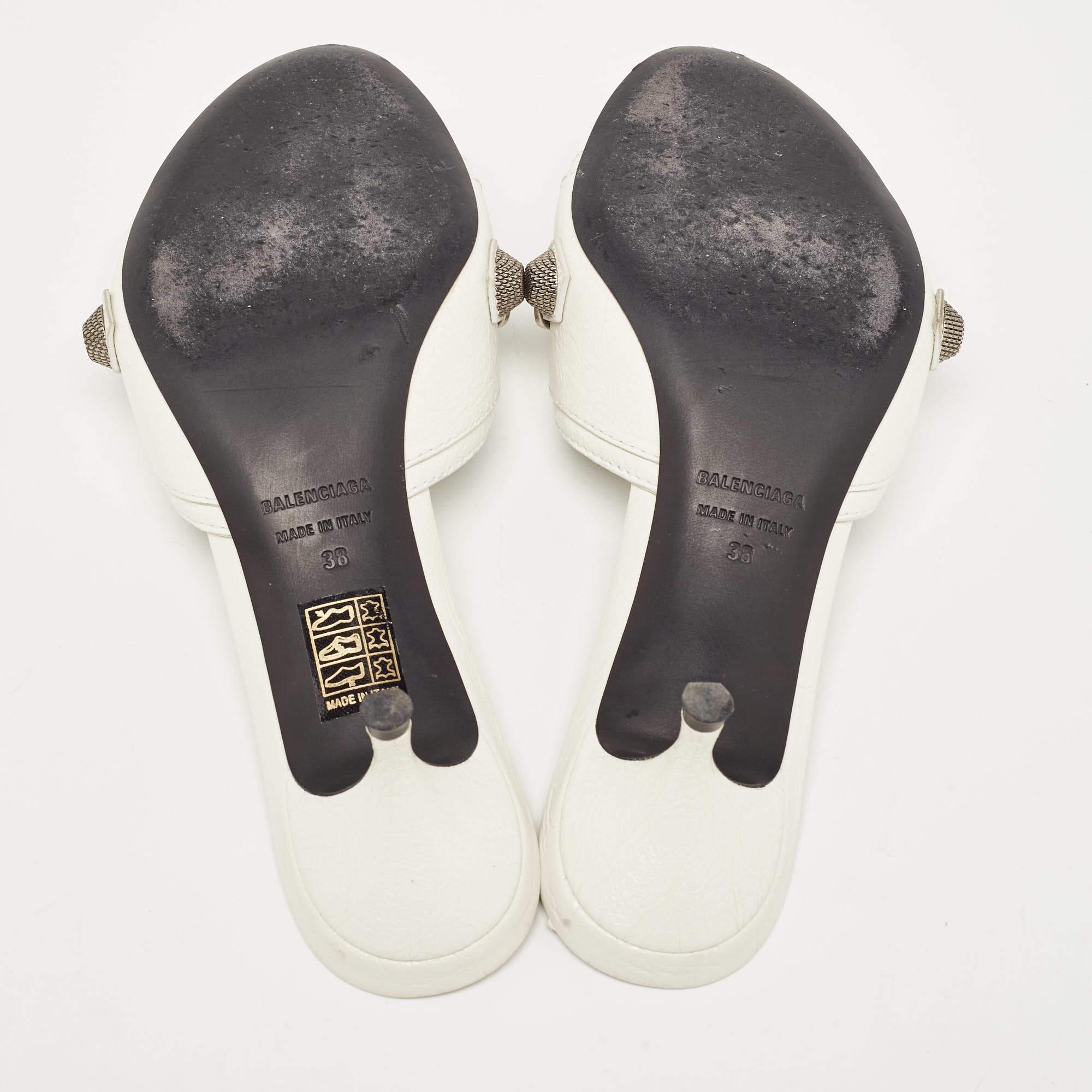 Balenciaga White Leather Le Cagole Slide Sandals Size 38 For Sale 3