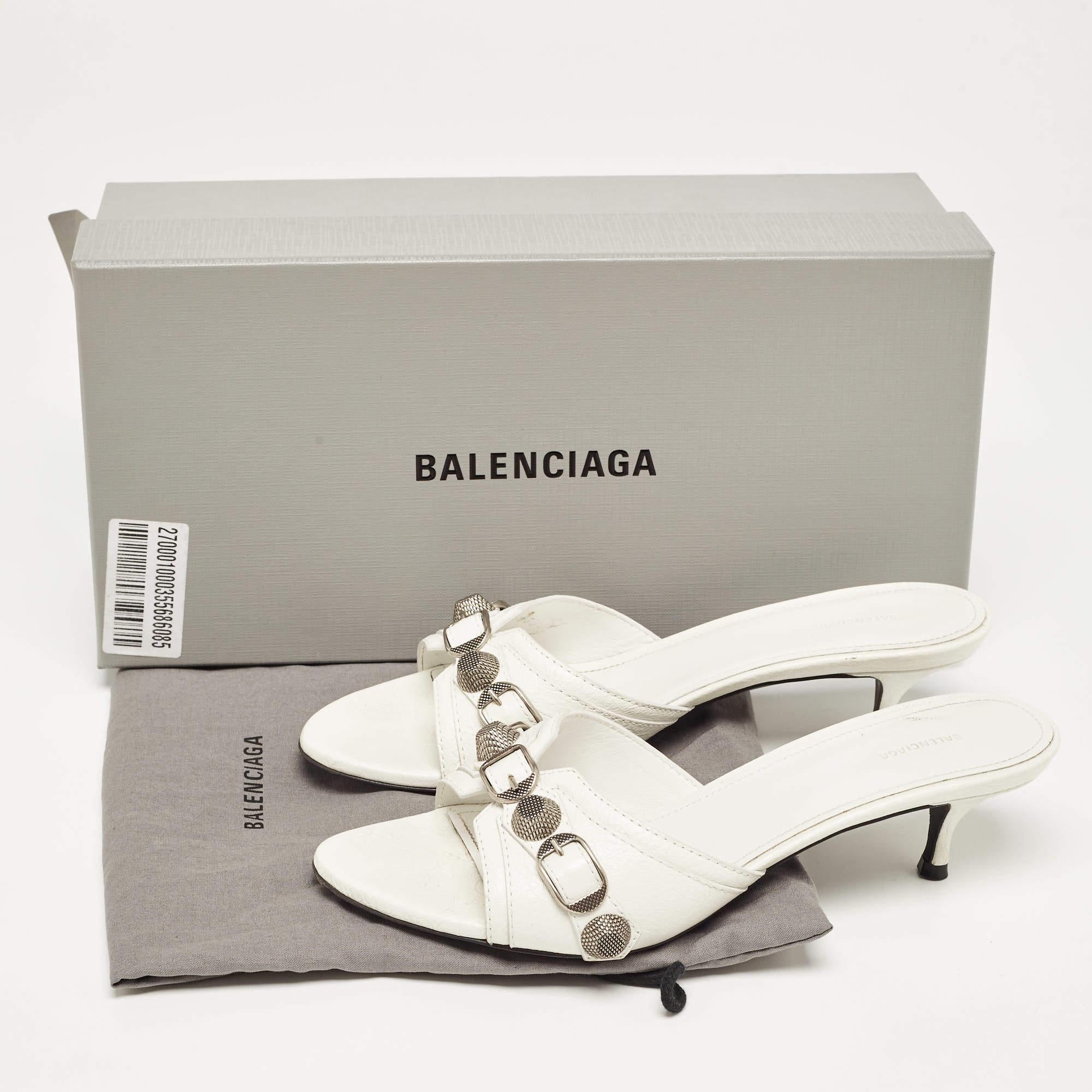 Balenciaga White Leather Le Cagole Slide Sandals Size 38 For Sale 4