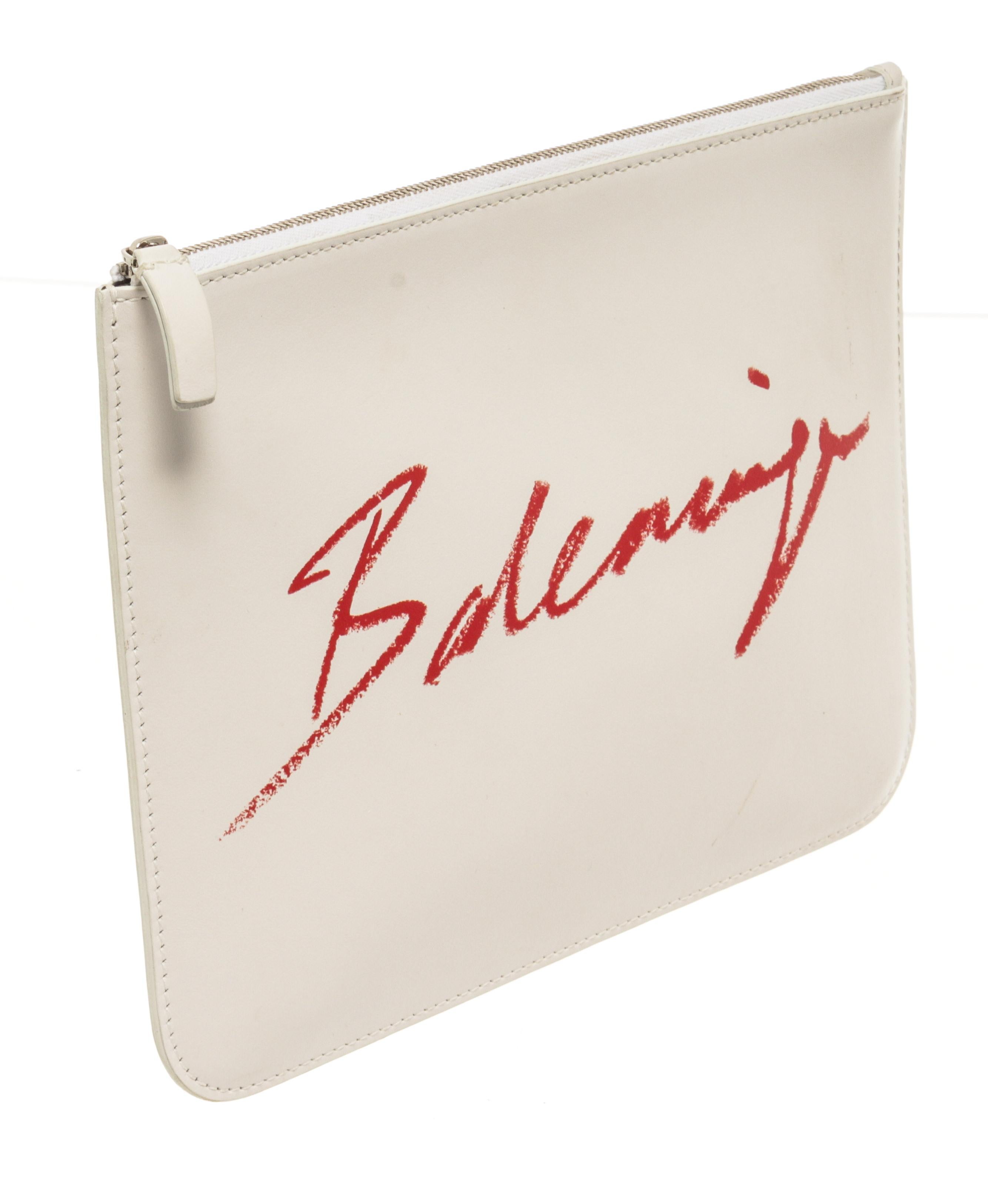 Women's Balenciaga White Leather Logo Clutch For Sale