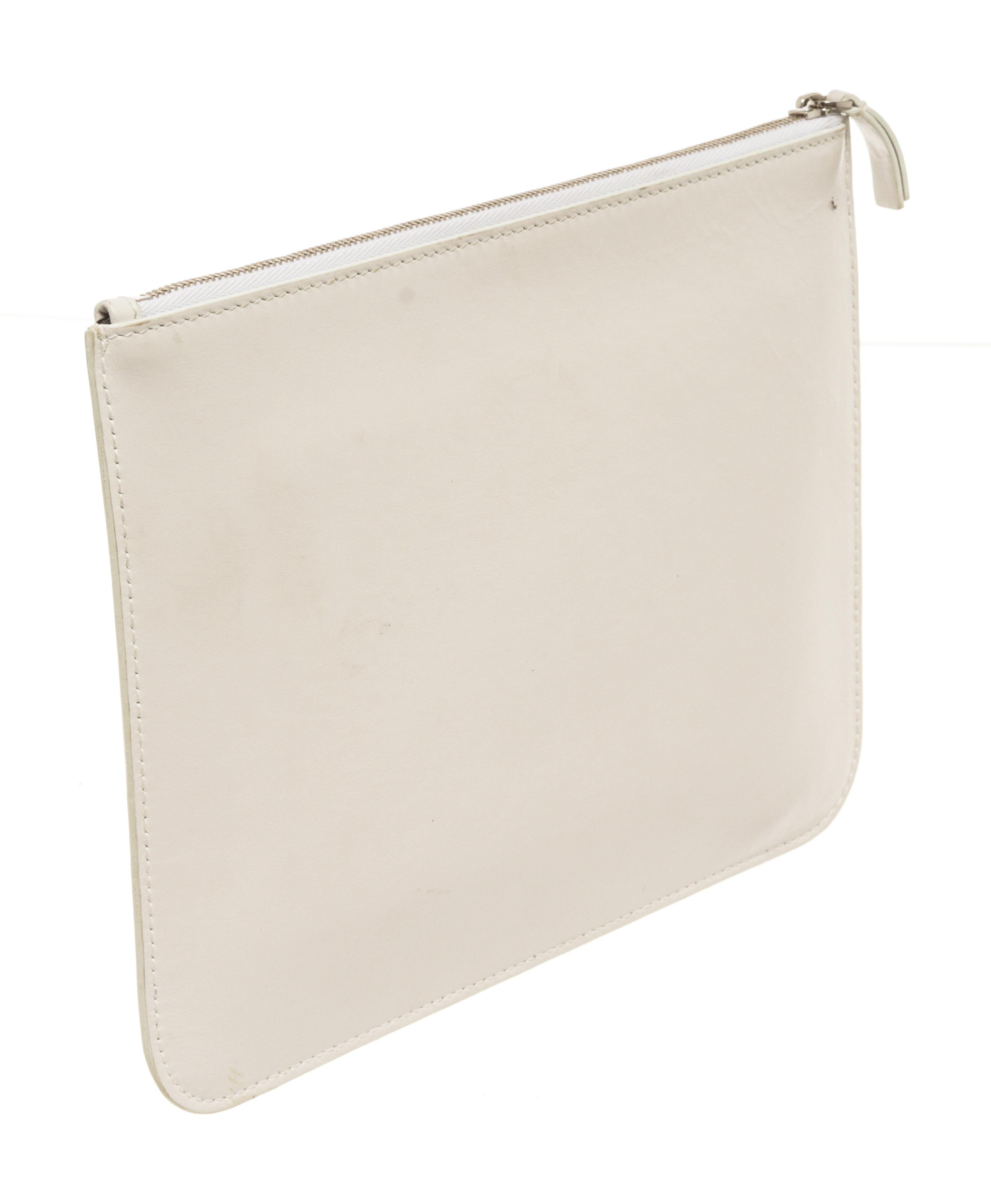 Balenciaga White Leather Logo Clutch For Sale 1