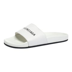 Balenciaga White Leather Logo Slide Sandals Size 41
