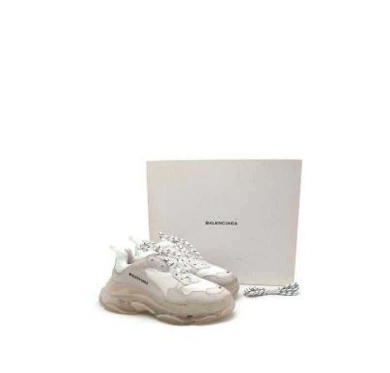Balenciaga White Leather and Mesh Triple S Clear Sole Trainers For Sale at  1stDibs