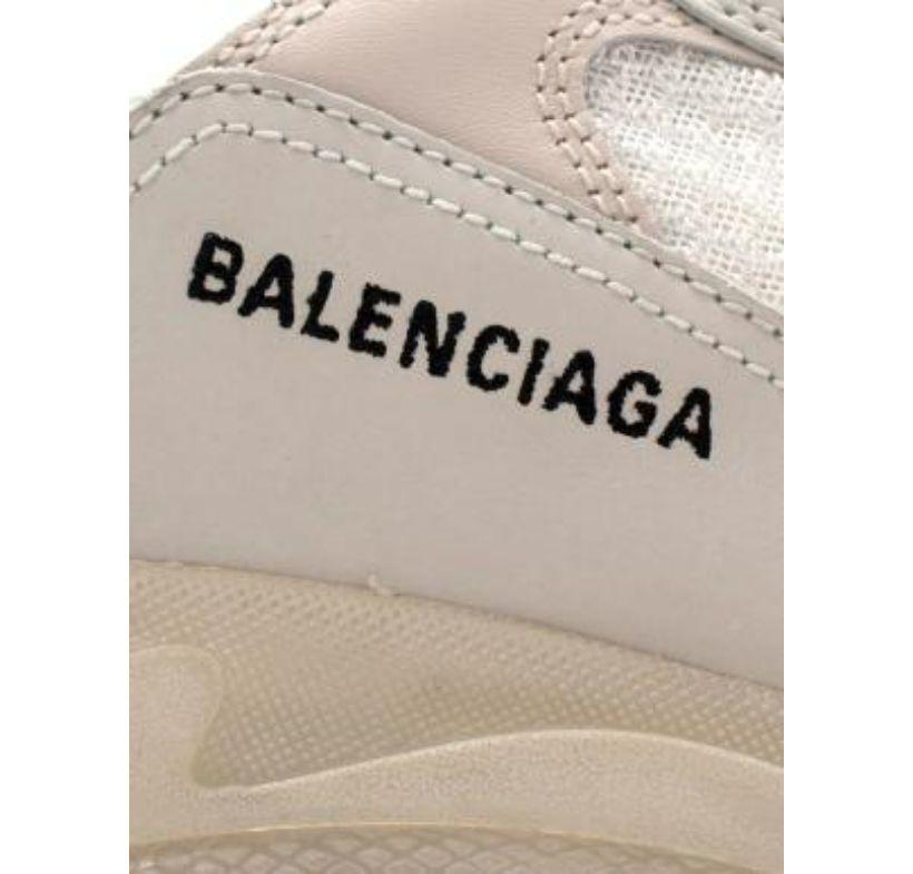 Balenciaga White Leather & Mesh Triple S Clear Sole Trainers For Sale 1
