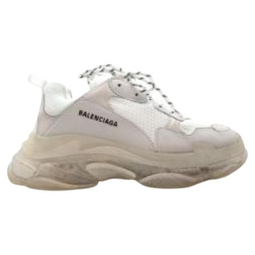 Balenciaga White Leather & Mesh Triple S Clear Sole Trainers For Sale