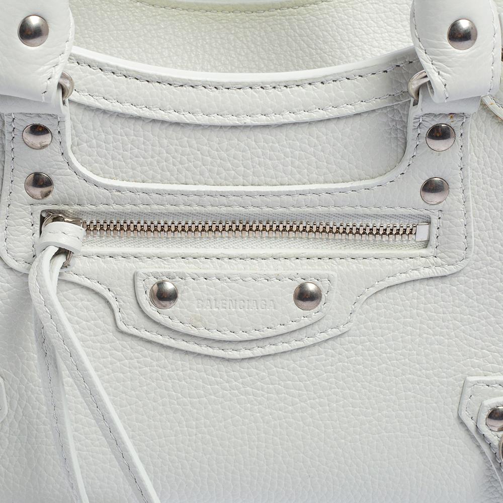 Balenciaga White Leather Mini Neo Classic Tote In Good Condition In Dubai, Al Qouz 2