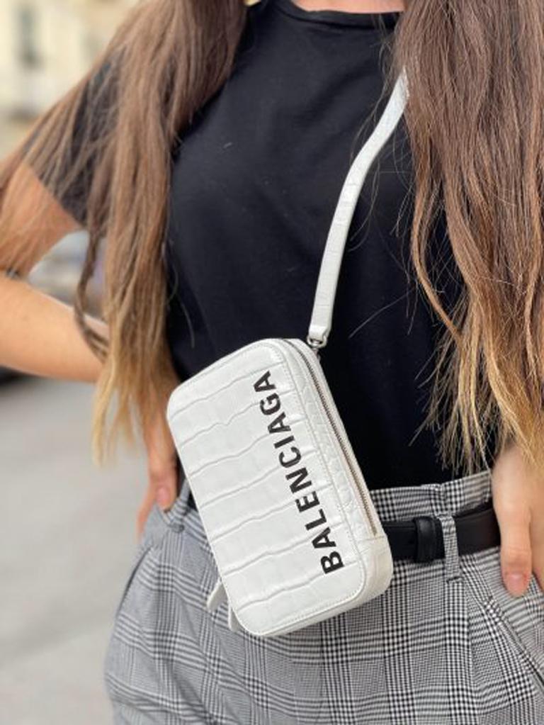 Gray Balenciaga White Leather Mini Shoulder Bag