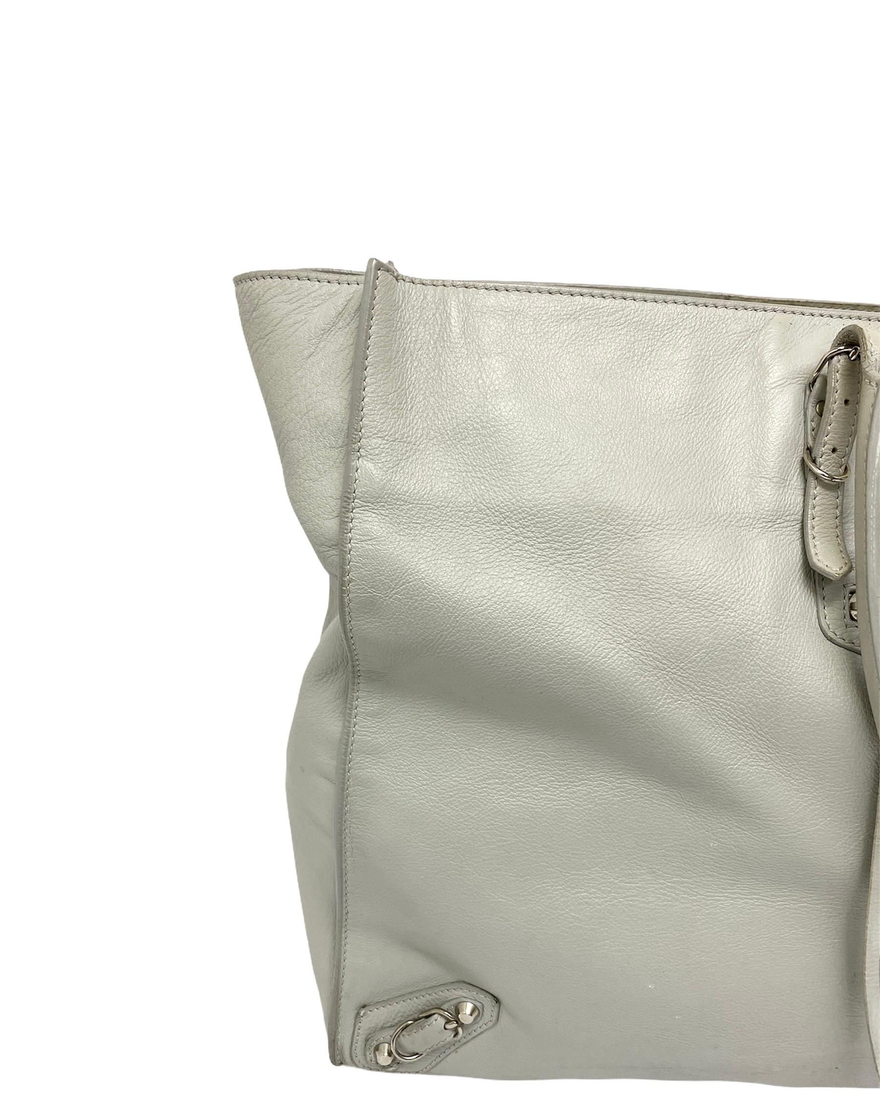 Gray Balenciaga White Leather Papier Bag