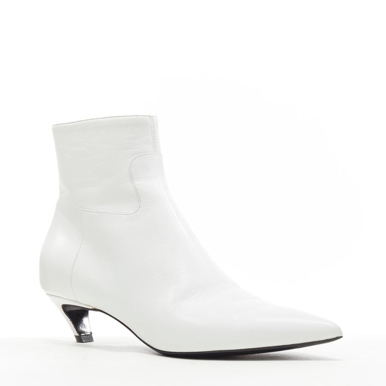 BALENCIAGA white leather point toe comma heel ankle bootie EU38 at 1stDibs