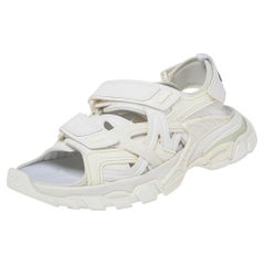Used Balenciaga White Leather Rubber Track Sandals Size 41