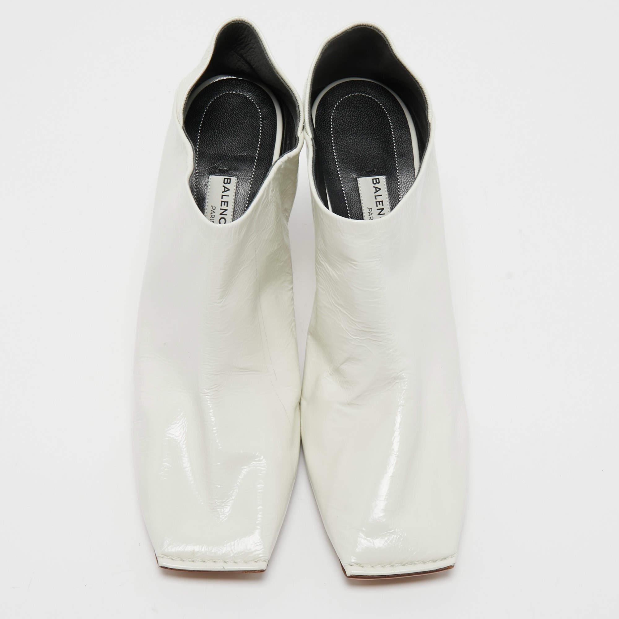 Gray Balenciaga White Leather Square Toe Booties Size 38