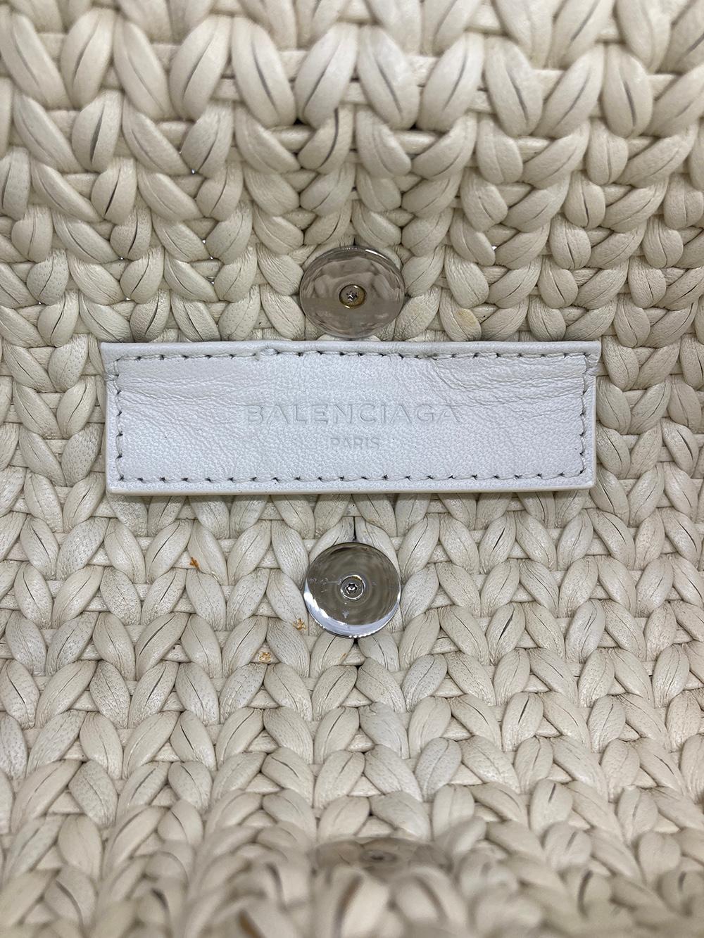 Balenciaga White Leather Tresse Fringe Clutch in excellent condition. Woven white leather with 10