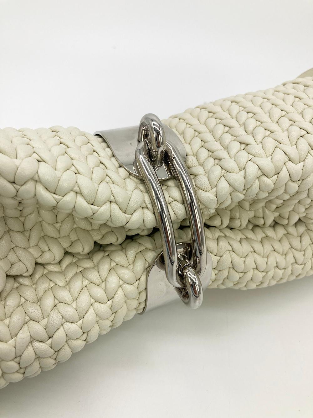 Women's Balenciaga White Leather Tresse Fringe Clutch For Sale