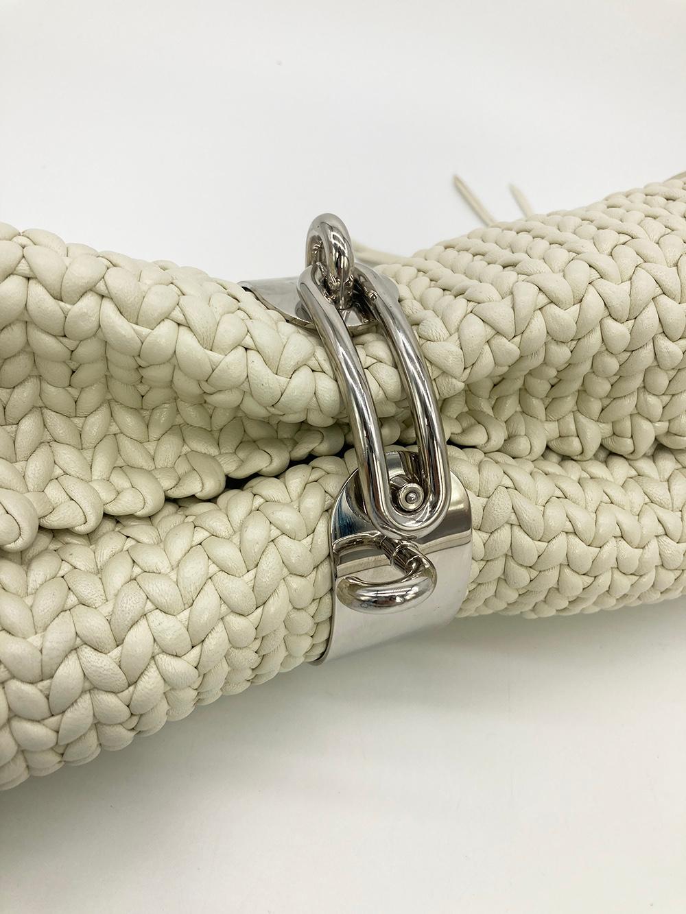 Balenciaga White Leather Tresse Fringe Clutch For Sale 1