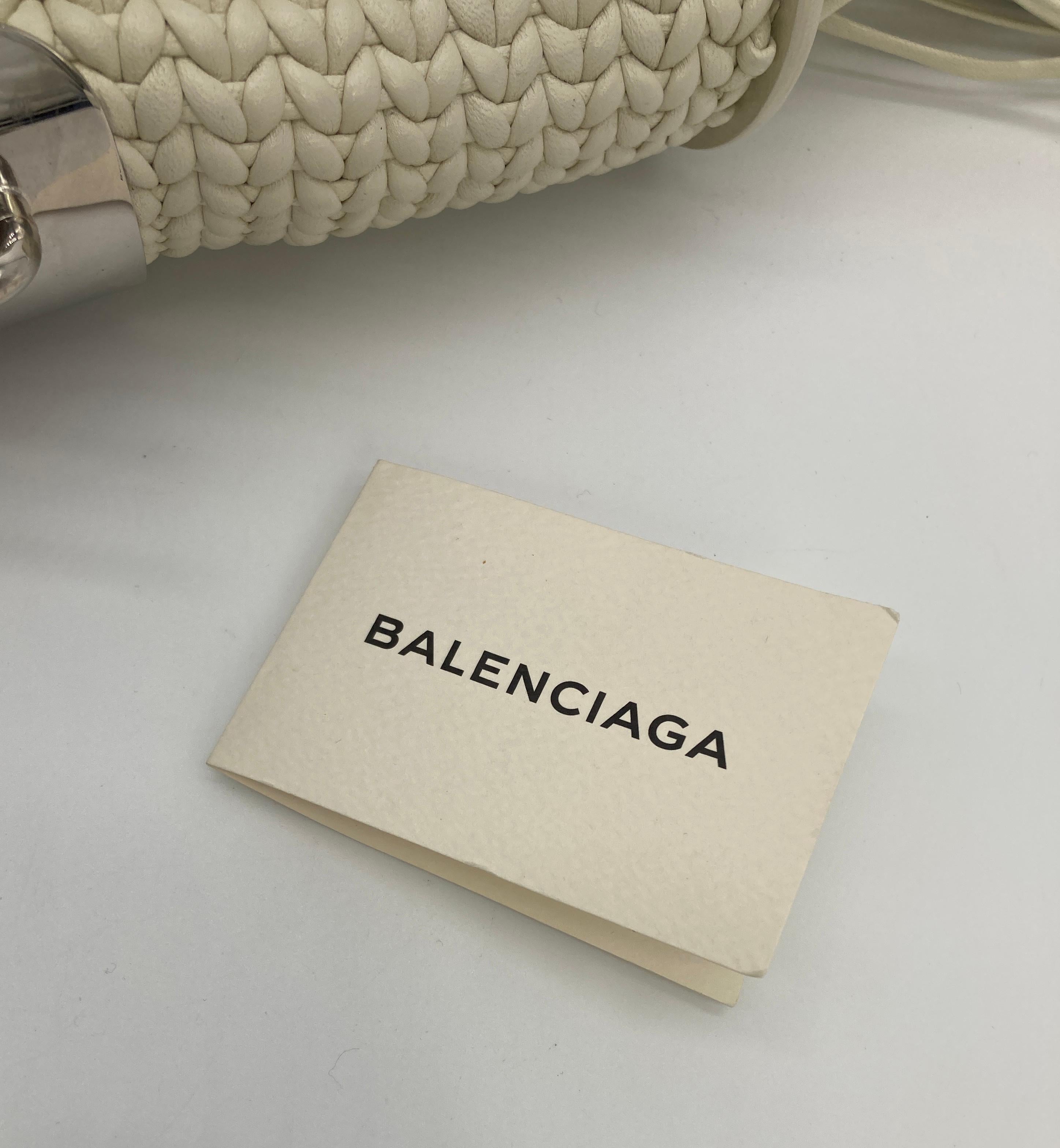 Balenciaga White Leather Tresse Fringe Clutch For Sale 3