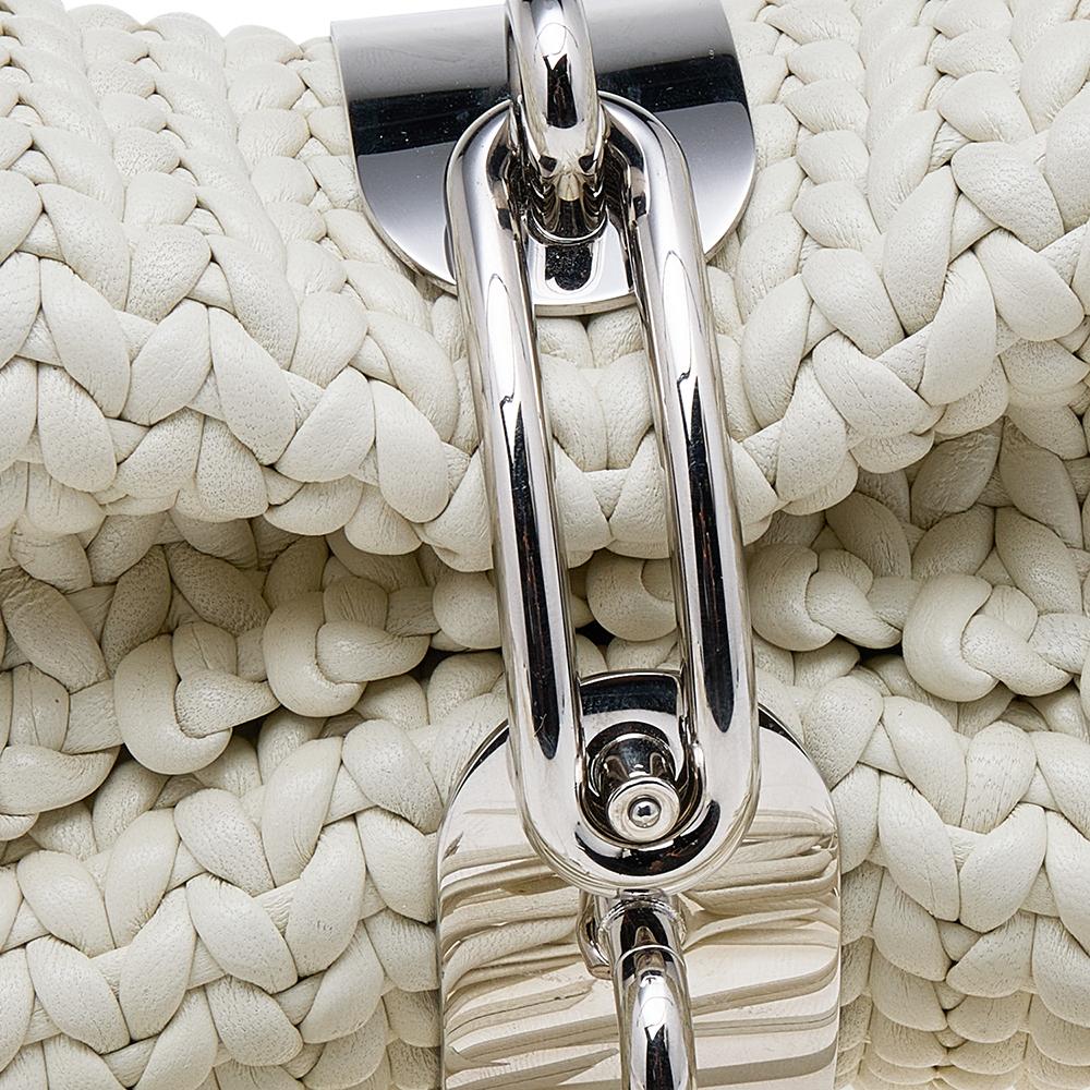 Balenciaga White Leather Tresse Raffia Fringe Clutch 4