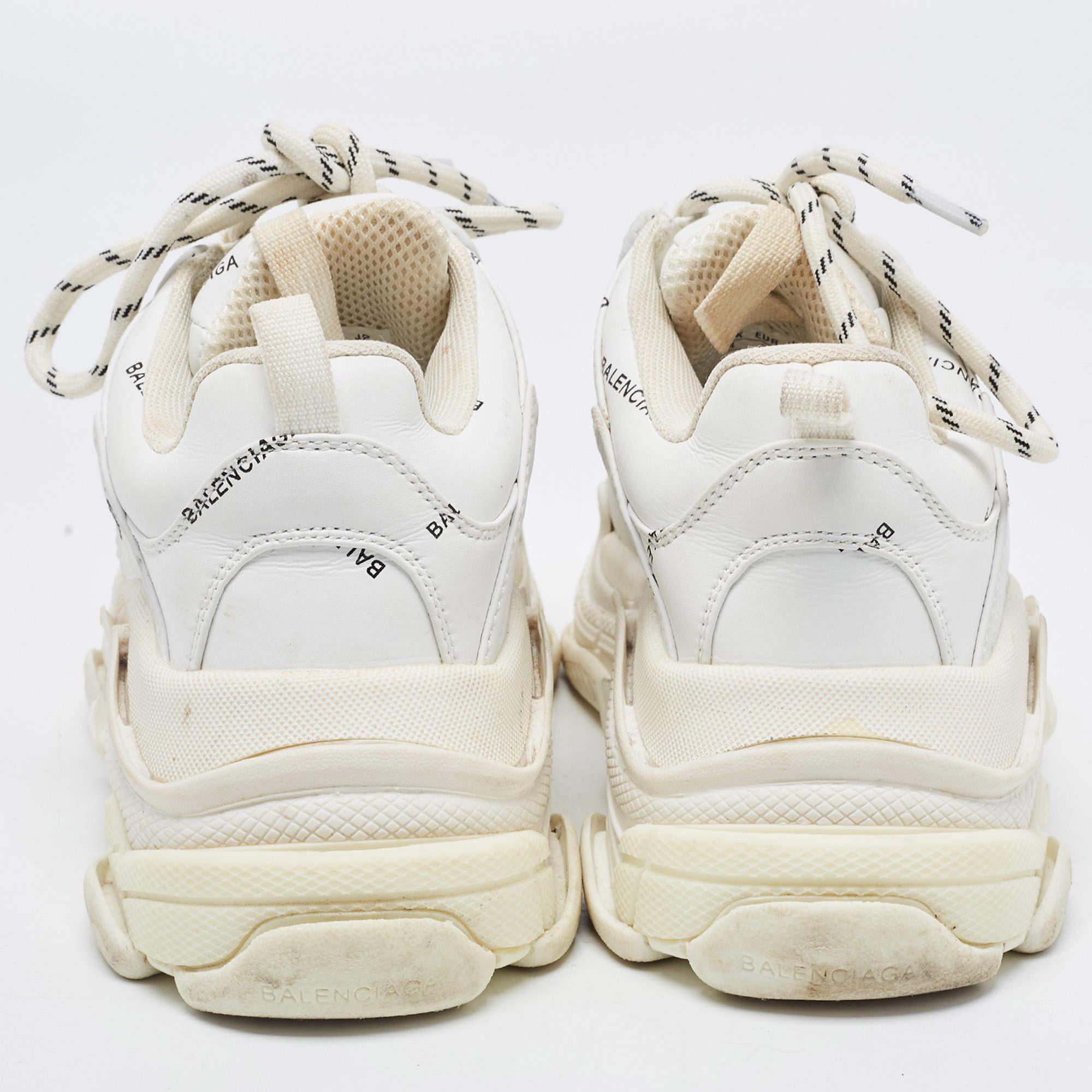 Gray Balenciaga White Leather Triple S Sneakers Size 37