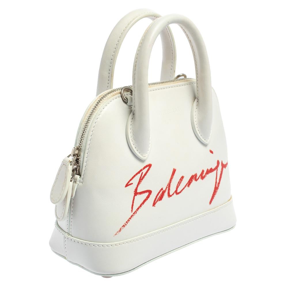 Balenciaga White Leather XXS Ville Logo Satchel In Fair Condition In Dubai, Al Qouz 2