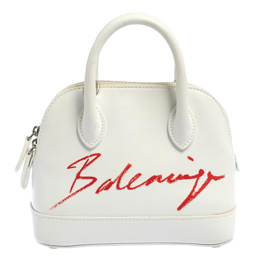 Balenciaga White Leather XXS Ville Logo Satchel