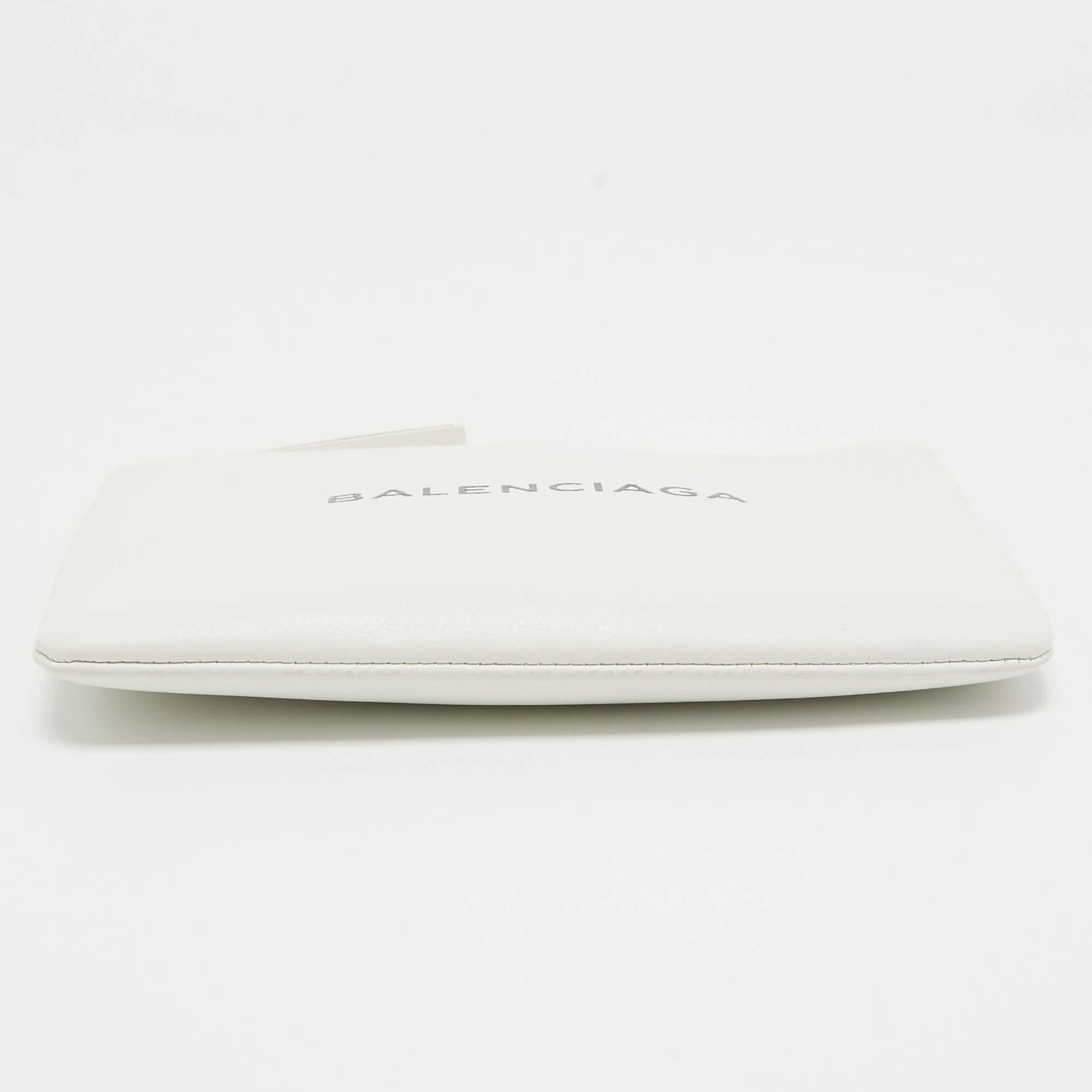 Balenciaga White Leather Zip Pouch For Sale 6