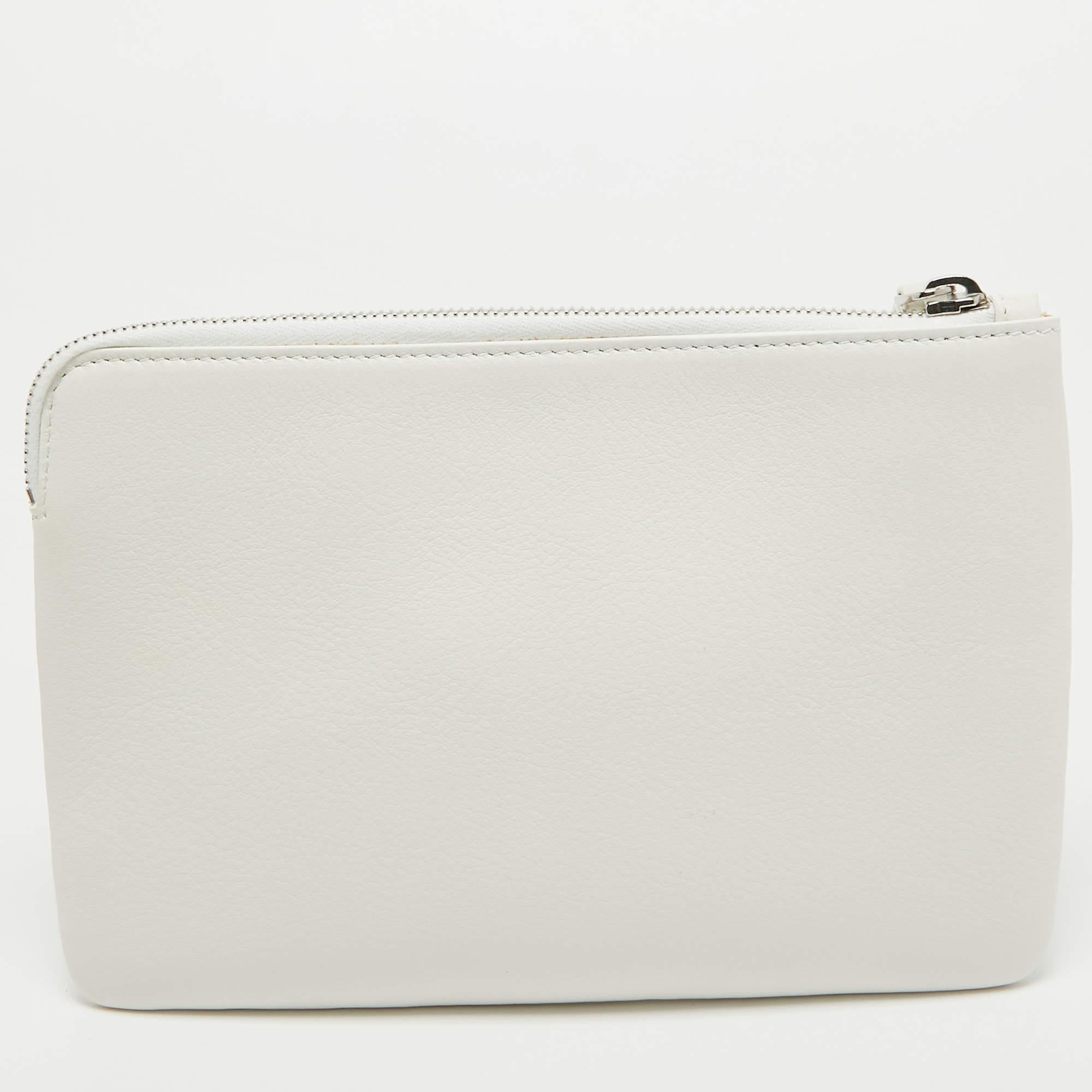 Balenciaga White Leather Zip Pouch For Sale 5