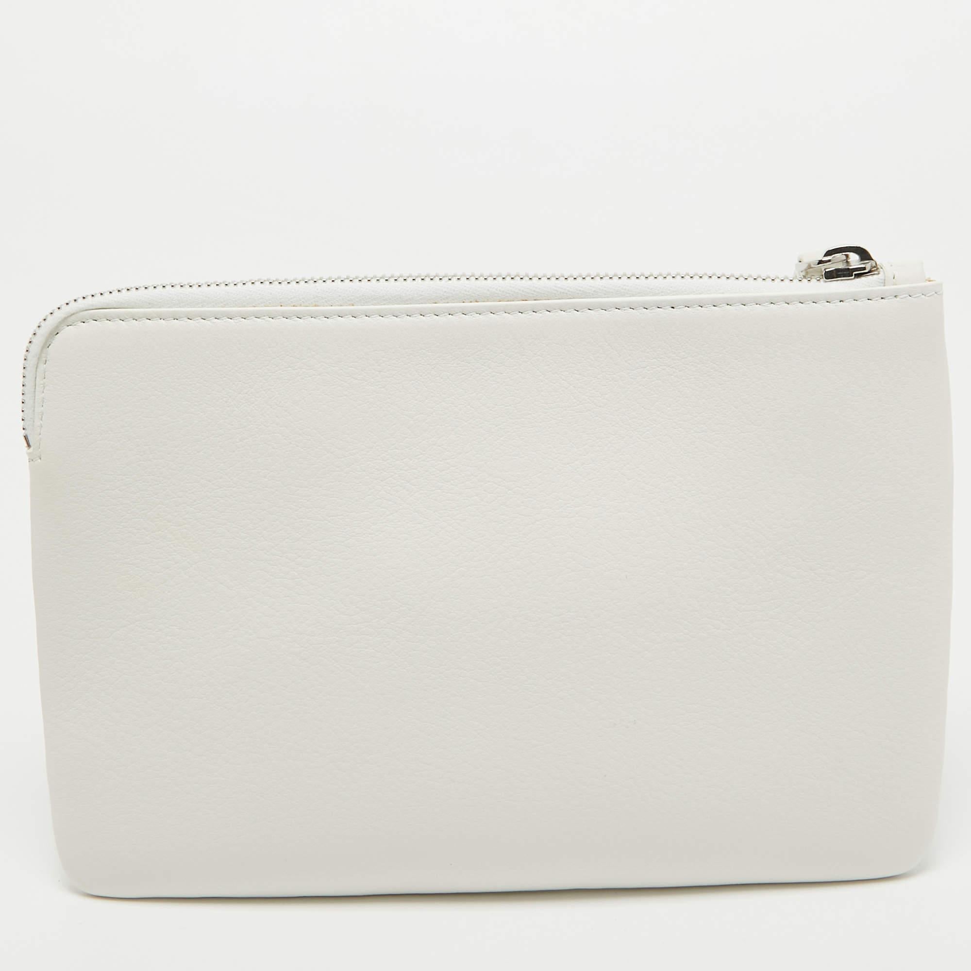 Women's Balenciaga White Leather Zip Pouch For Sale