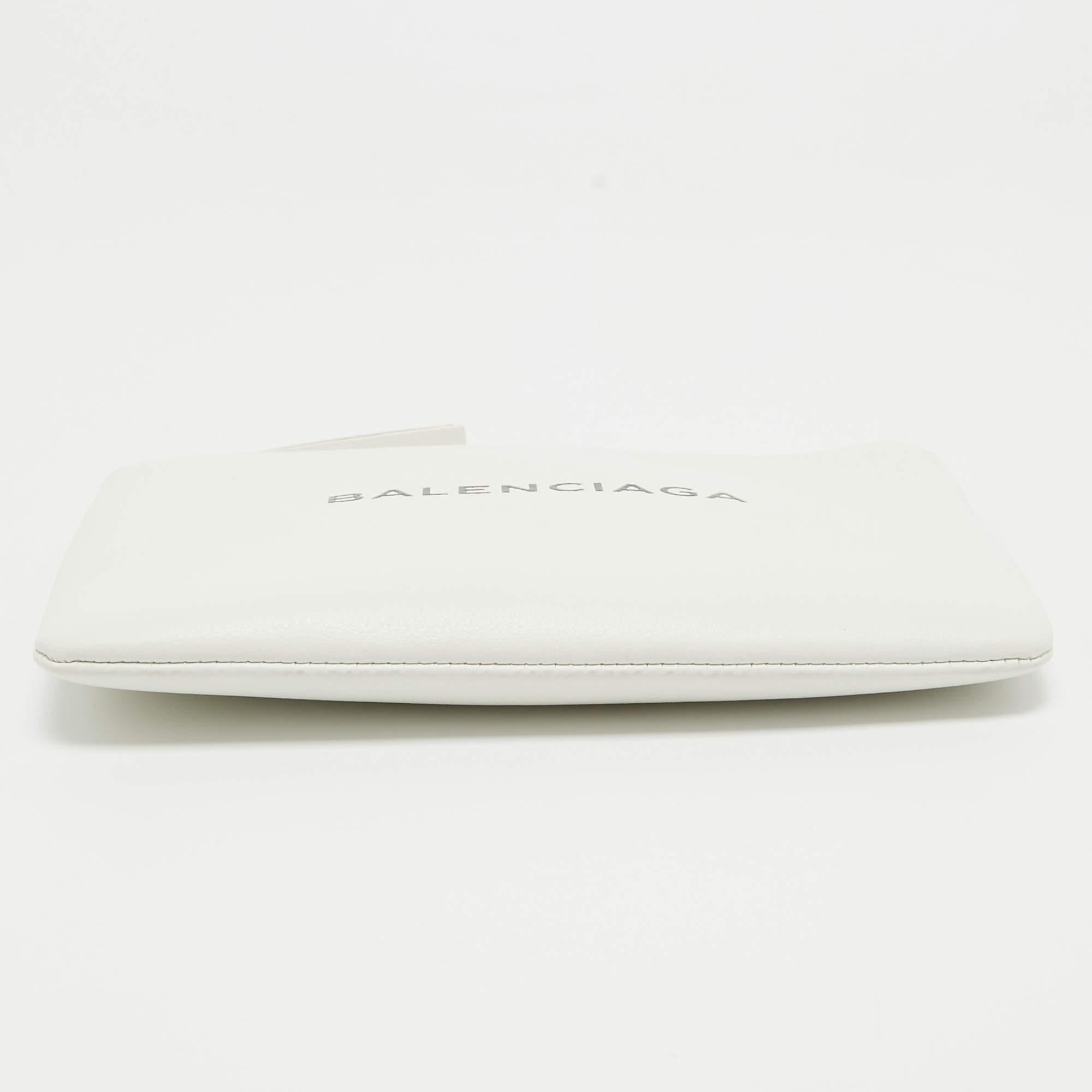 Balenciaga White Leather Zip Pouch For Sale 2