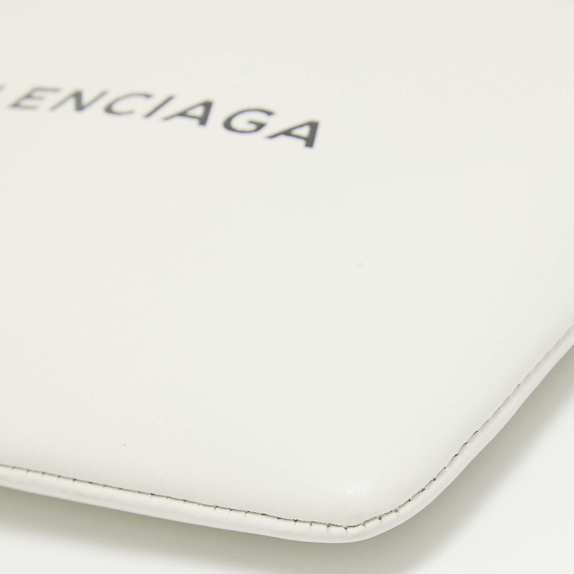 Balenciaga White Leather Zip Pouch For Sale 4
